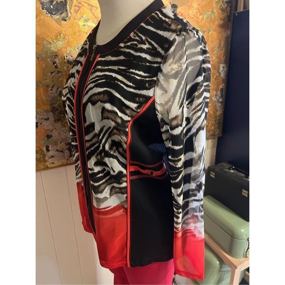 Vintage Brownstone Studio Red Black And Animal Print zip front jacket with buckl - Picture 5 of 8